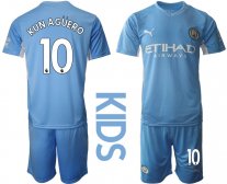 Niños Camiseta Manchester City 2021/2022 de 1ª EQUIPACIÓN #10 KUN AGUERO